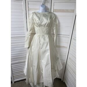 Vintage 50's Off White Tiered Taffeta Lace Wedding Dress Gown Small Union Made